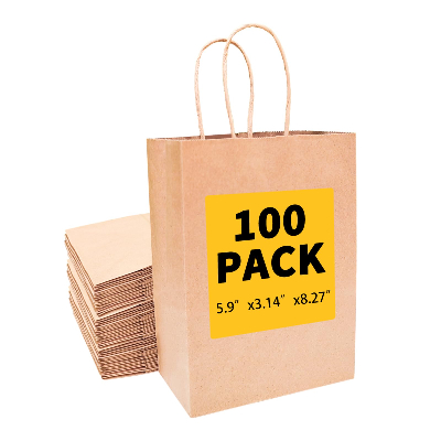 牛皮纸礼品袋带手柄 100件装